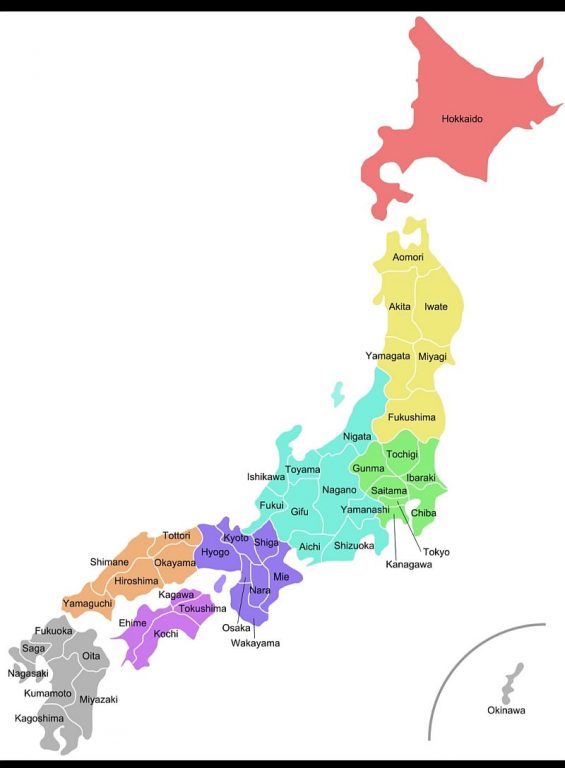 peta jepang, 47 prefectures jepang