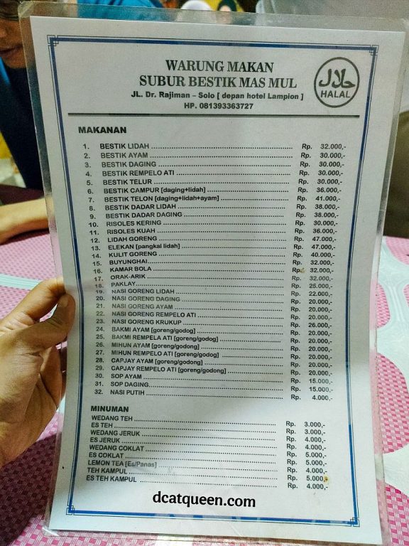 menu yang ada di warung bestik