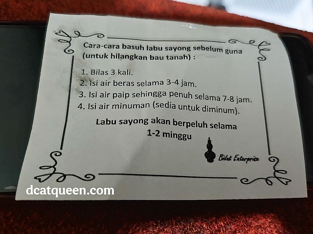 cara membersihkan labu sayong supaya tidak bau tanah