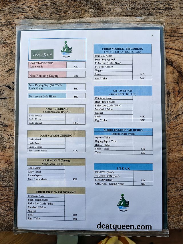 harga menu di taruko coffee
